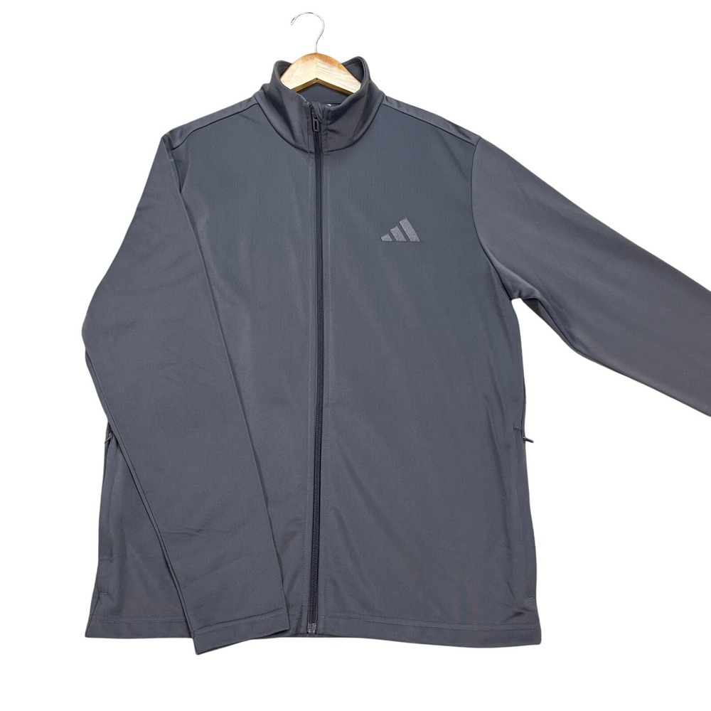 Adidas Jacket Mens Medium Gray Full Zip Long Sleeve Performance Track 3 Stripes